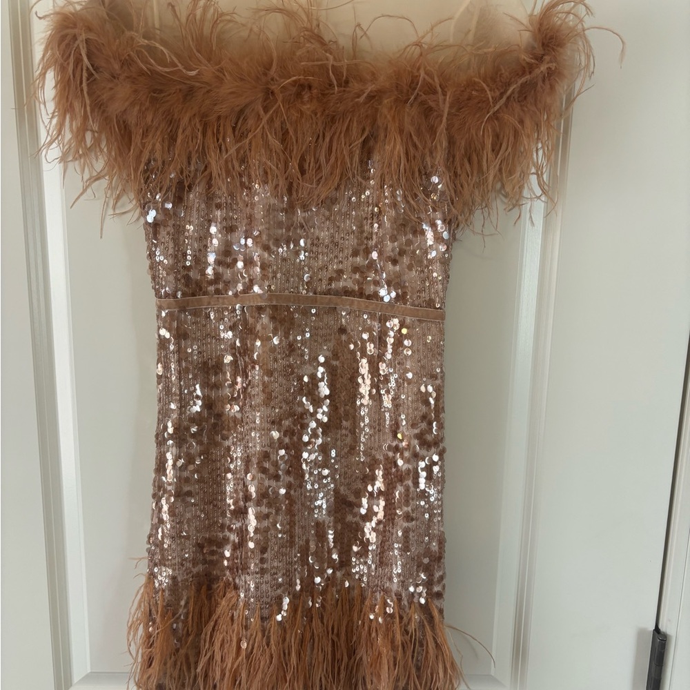 ANTONIO MELANI Sequin Feather Mini Dress